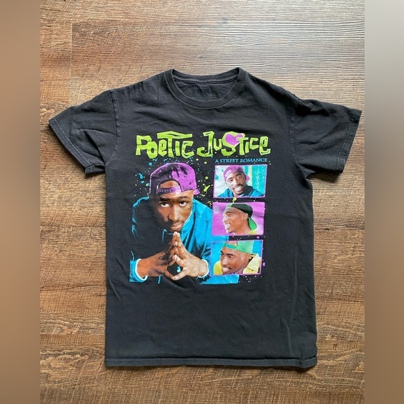 Freeze Other - POETIC JUSTICE 2Pac T-Shirt sz S Hip Hop TuPac Rap 90s black cotton tee EUC